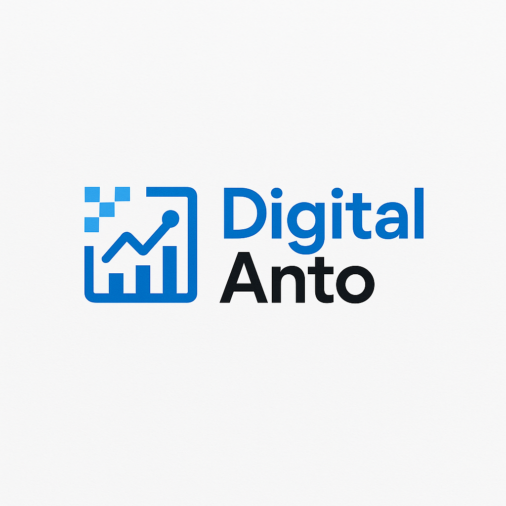 Logo of Digital Anto. It has a marketingchart and the text "Digital" in blue along with the marketing chart and the text "Anto" in black